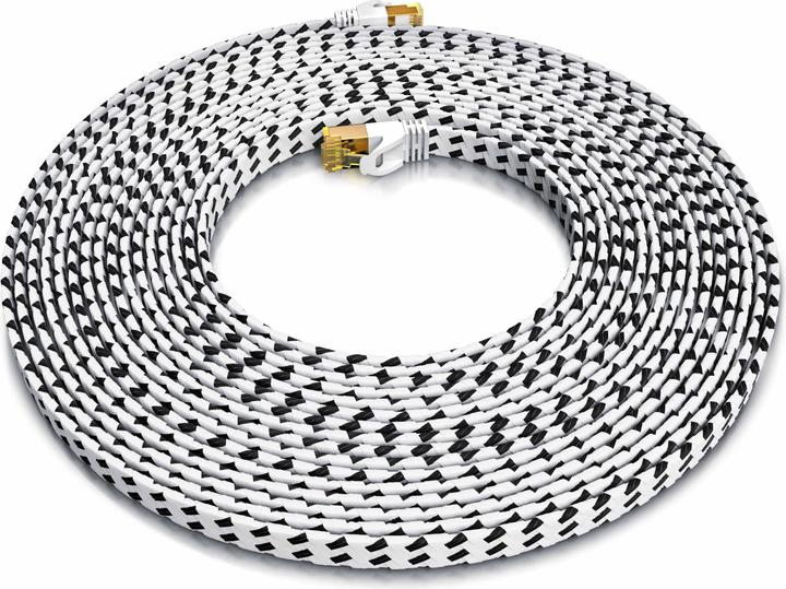 Produktbild Primewire CAT 7 Netzwerkkabel Flach Baumwollmantel - LAN Patchkabel Datenkabel - Flachbandkabel - Verlegekabel (U/FTP, PiMF, CAT7, 10 m)