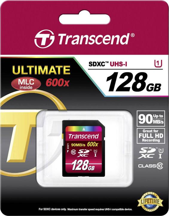 Actual product image Transcend SDXC Ultimate 600x (128 GB, SDXC, U1, UHS-I)