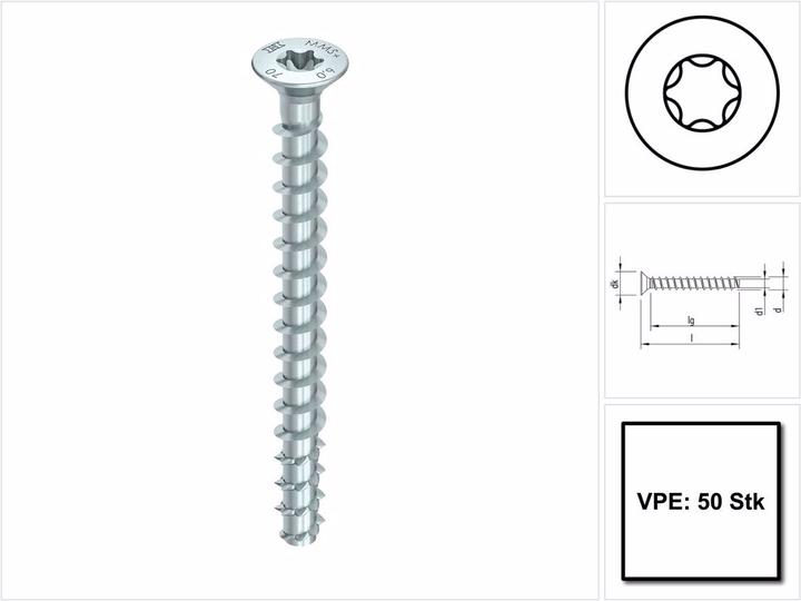 Heco MULTI MONTI plus F vite di ancoraggio 7,5 x 100 mm 50 pezzi ( 48517 ) Vite per calcestruzzo, testa (50 Viti per pezzo)