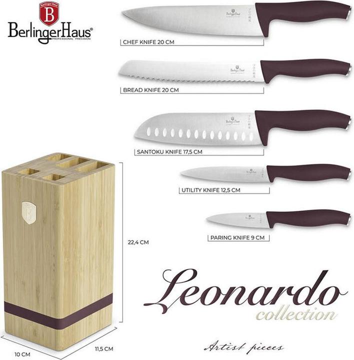 Actual product image BerlingerHaus Haus 6-teiliges Messer-Set mit Messerblock matt bordeaux Leonardo Collection