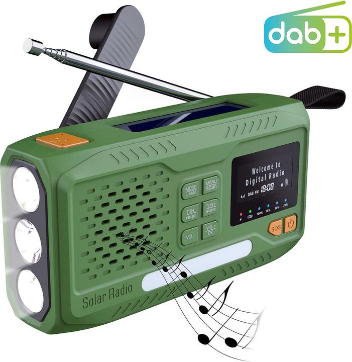 Actual product image Infactory Mobile DAB+ crank radio with EWF, solar panel, LED and USB power supply unit (DAB+, VHF, Bluetooth)