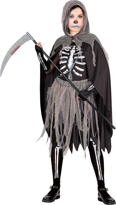 Actual product image Widmann Sensegirl children's costume dress, tights and gloves with bone print, cape with hood, chains (140)