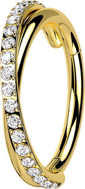 Immagine prodotto Star Piercing Anello a micro segmenti con cerniera placcata oro incrociata sul lato cristalli argento (senza ottone, Acciaio chirurgico 316L)