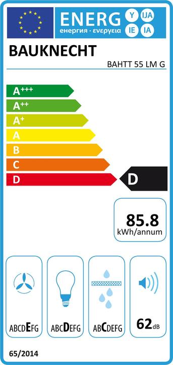 Label énergétique Bauknecht BAHTT 55 LM G (Hotte écran plat)
