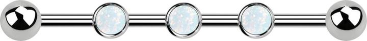 Produktbild Star Piercing Barbell Innengewinde silber drei 0.8 mm Gewindelöcher mit zwei Kugeln und drei Opale weiss (ohne Messing, Titan G23)