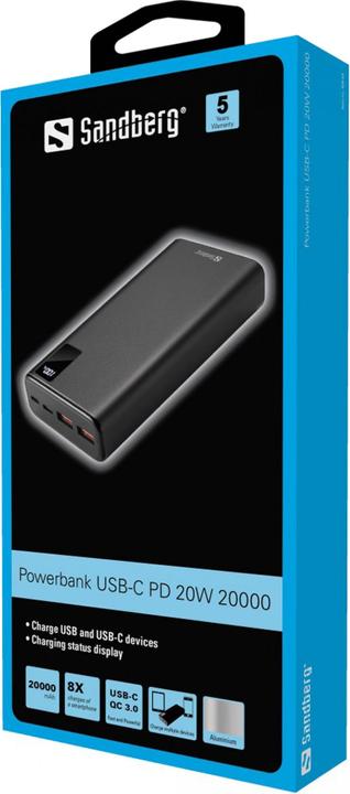 Produktbild Sandberg Powerbank (20000 mAh, 20 W, 74 Wh)