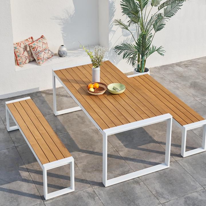 Immagine prodotto Axi Tavolo da giardino Tony con 2 panchine bianco con polipropilene in finitura teak (190 cm)
