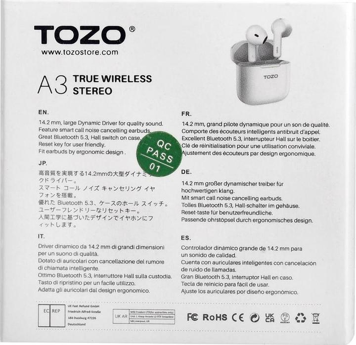 Produktbild Tozo Earbuds TWS A3 white (ANC, 5 h, Kabellos)