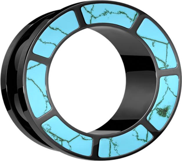 Image du produit Star Piercing Flesh Tunnel noir avec bord en pierre turquoise (Minéral, sans laiton, Acier chirurgical 316L)