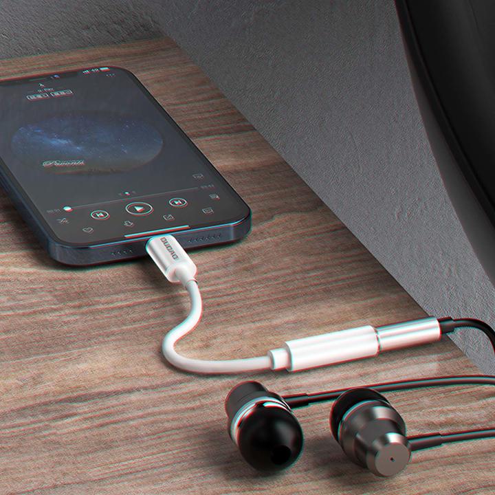 Actual product image Dudao Audio Adapter L16i Lightning to Mini Jack 3.5mm (white) (Lightning, 3.5mm jack)