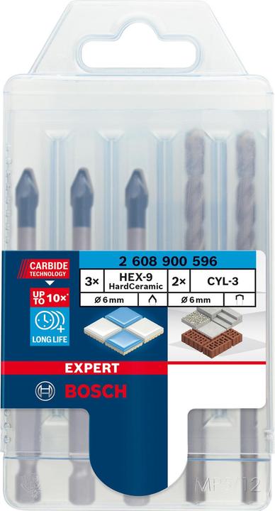 Actual product image Bosch Professional Zubehör Expert HEX-9 HardCeramic Drill Mixed Set, 6 mm, 5 pcs. (6 mm)