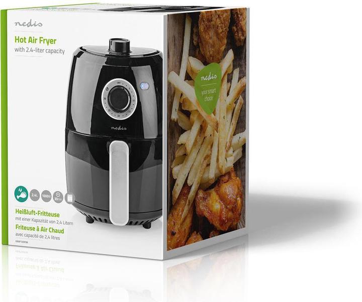 Actual product image Nedis Hot Air Fryer | 2.4 l | Timer: 30 min | Analogue | Aluminium / Black (EU plug)