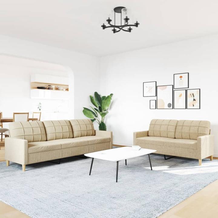 Produktbild VidaXL Sofa Garnitur Lounge Sitzgruppe Polstersofa Sessel 2-tlg. Creme Stoff (3-Sitzer, 2-Sitzer)