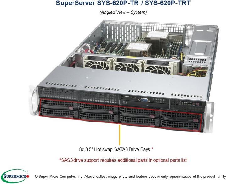 Immagine prodotto Supermicro SYS-620P-TRT, DDR4-SDRAM, SATA III, DVD-ROM, 120 W, Armadio (2U)