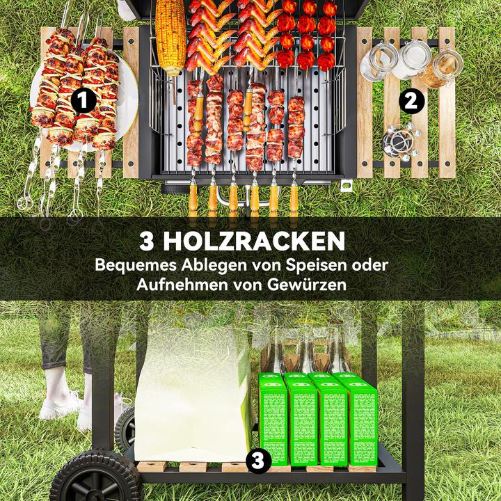 Produktbild Outsunny Holzkohlegrill Edelstahl, Kiefernholz Schwarz (36 cm)