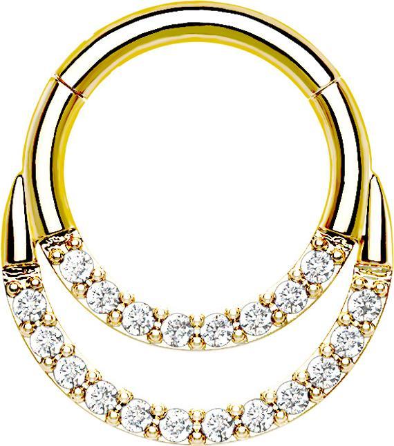 Star Piercing Micro Segmentring klappbar vergoldet doppel front Kristalle silber (Chirurgenstahl 316L)