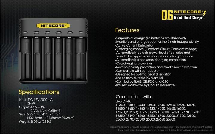 Actual product image Nitecore Q6 6-bay charger (1 pcs., 14500, 16340, 18650, 26650, Rechargeable battery)