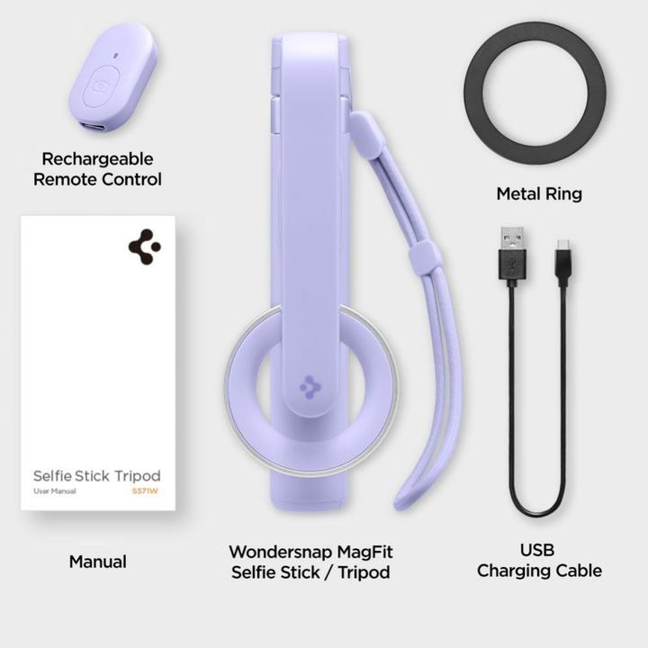 Image du produit Spigen S571W Canne à selfie Bluetooth MagSafe avec trépied - Violet