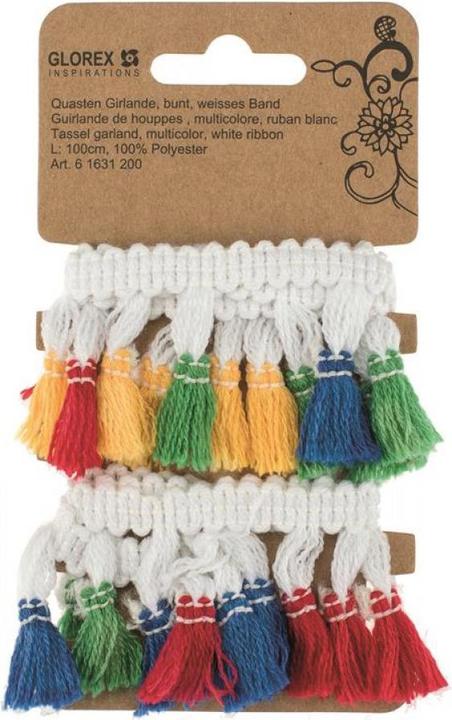 Image du produit Glorex Guirlande de houppes 1m multicolore, ruban blanc