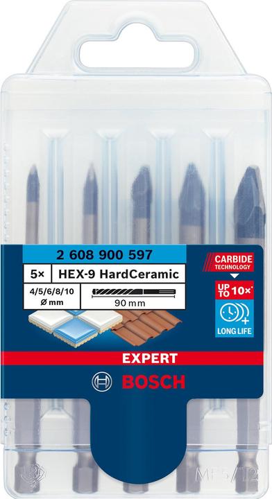 Produktbild Bosch Professional Zubehör EXPERT HEX-9 HardCeramic Bohrer-Set, 4/5/6/8/10 mm, 5-tlg. (5 mm, 4 mm, 6 mm, 8 mm, 10 mm)