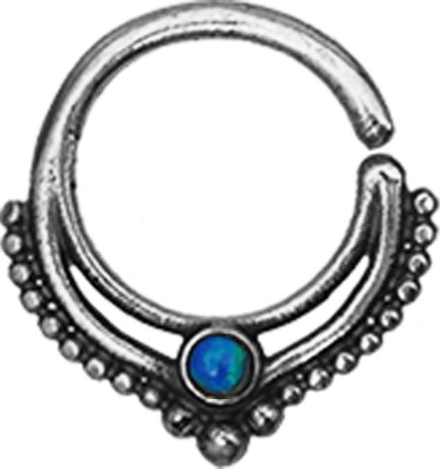 Actual product image Star Piercing Micro Piercing Ring silber Kugelrand mit Opal blau (without brass, 925 sterling silver)