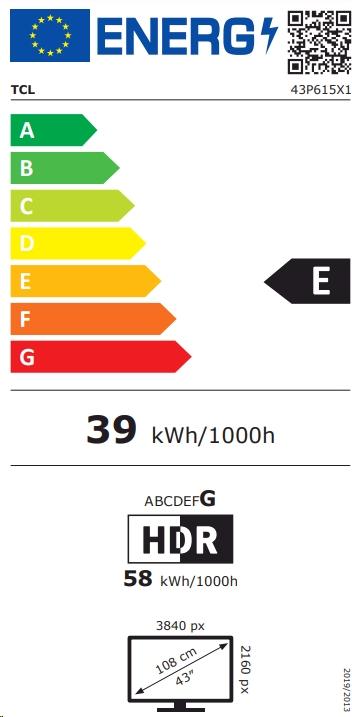 Label énergétique TCL 43P615 (43", LCD, 4K, 2020)