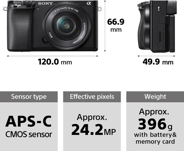 Actual product image Sony Alpha 6100 (16 - 50 mm, 24.20 Mpx, APS-C / DX)