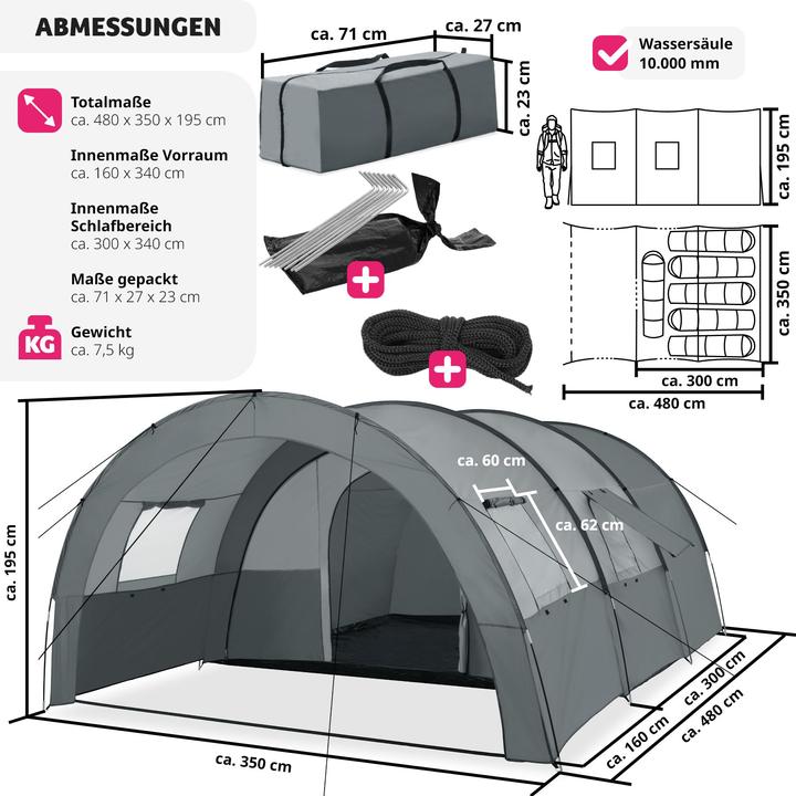 Immagine prodotto tectake Roskilde (Tenda a tunnel, 7.50 kg, 6 persone)