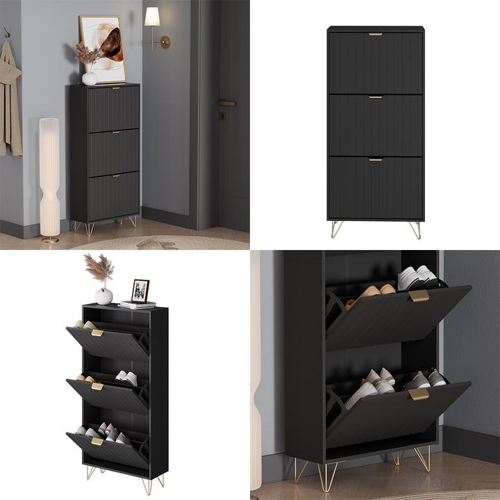 Produktbild Vichy Schuhschrank Helge, Schwarz, 60 x 128.5 cm 3 Fächer