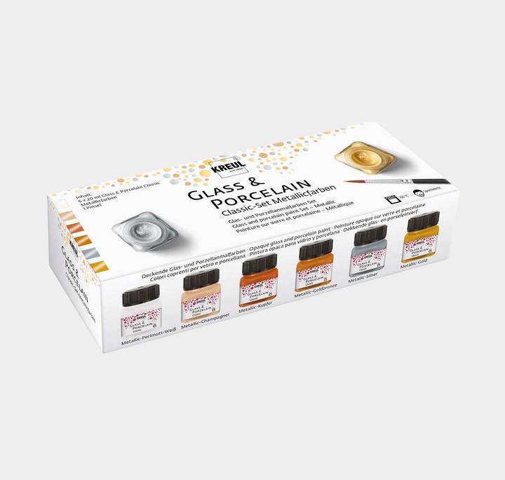 Actual product image Kreul Glass & Porcelain (Metallic silver, Metallic Gold, Metallic copper, Metallic mother-of-pearl white, 120 ml)