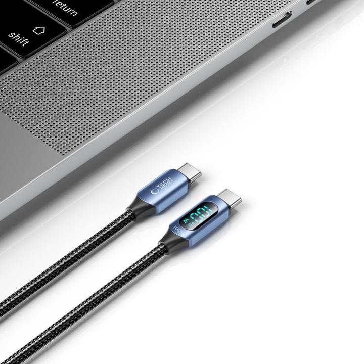 Actual product image Tech-Protect UltraBoost cable with LED display USB-C / USB-C PD 100W 5A 1m - blue (1 m)