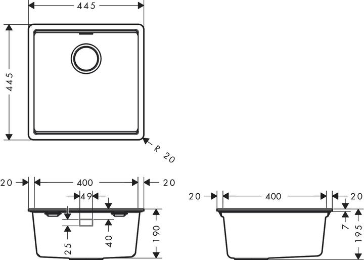 Produktbild hansgrohe S53 Einbauspüle SilicaTec, 400x400mm, 43361 (Einbauspüle)