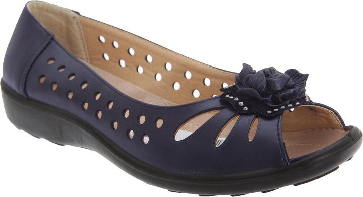 Produktbild Boulevard Ballerinas Schuhe mit Zehenöffnung Lochmuster und BlumenApplikation (39)