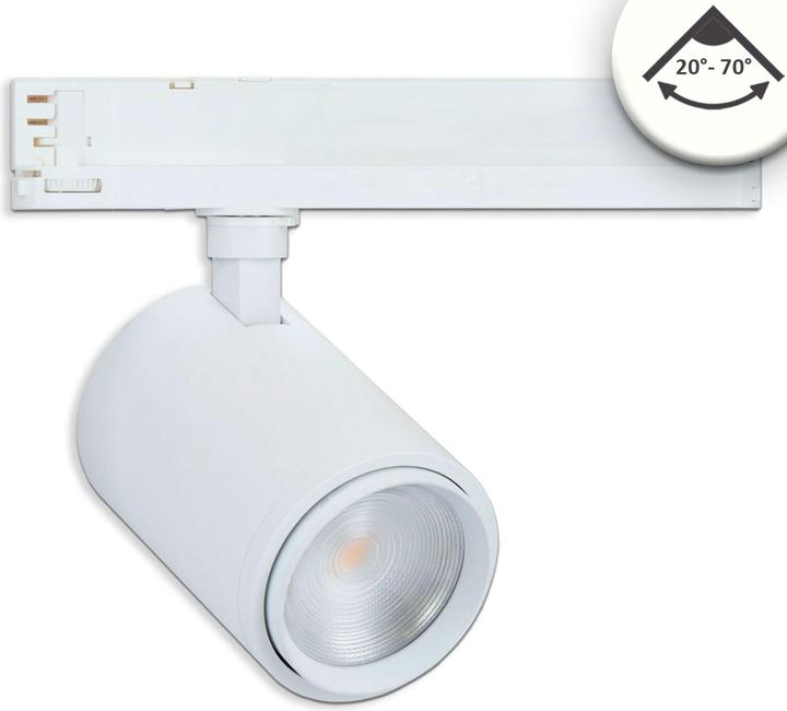 Actual product image Isoled Focusable 3-phase track spotlight, 42W, 20°-70°, matt white, 4000K, CRI92, DALI dimmable