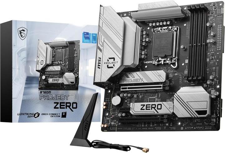 Actual product image MSI B760M PROJECT ZERO (B760,S1700,mATX,DDR5) (LGA 1700, Intel B760, mATX)