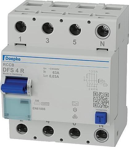 Image du produit Doepke Disjoncteur différentiel DFS4 063-4/0.03-A R Conducteur de protection droit
