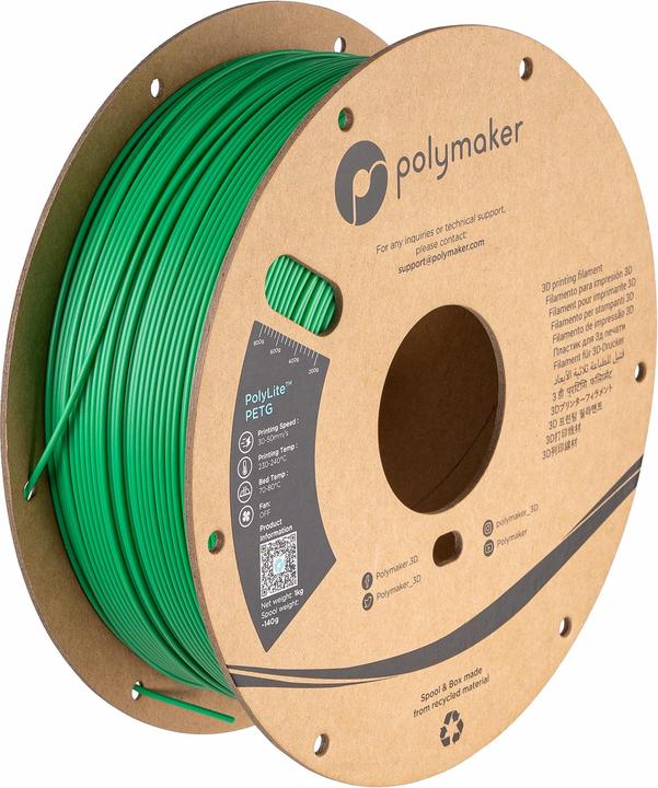 Image du produit Polymaker PB01005 Filament PolyLite PETG résistant à la chaleur, haute résistance à la traction 1.75 (PETG, 1.75 mm, 1000 g, Vert)