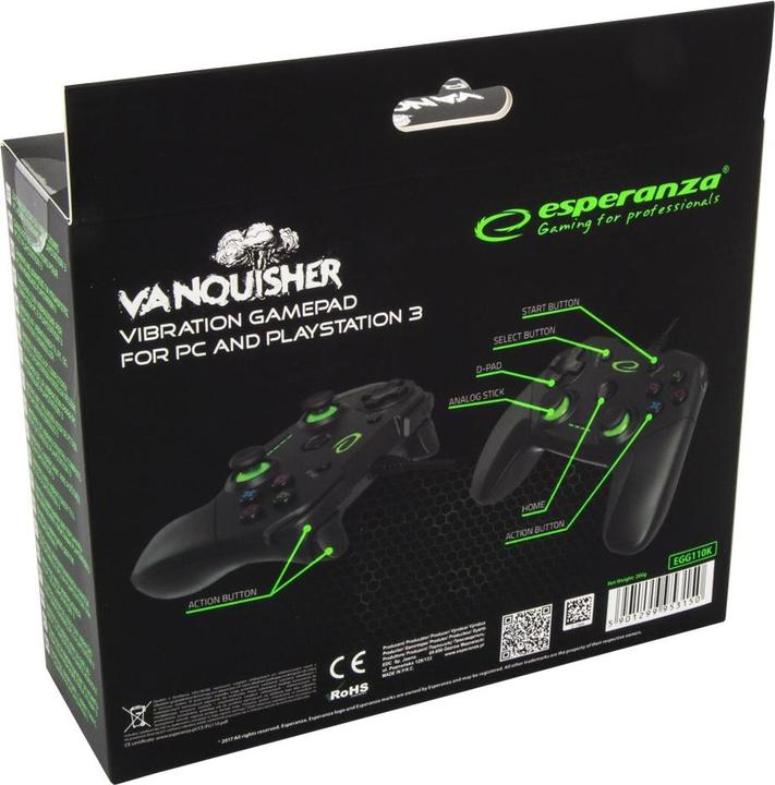 Actual product image Esperanza EGG110K Gaming Controller Gamepad PC Playstation 3 Analogue / Digital USB 2.0 Black (PC, PS3)