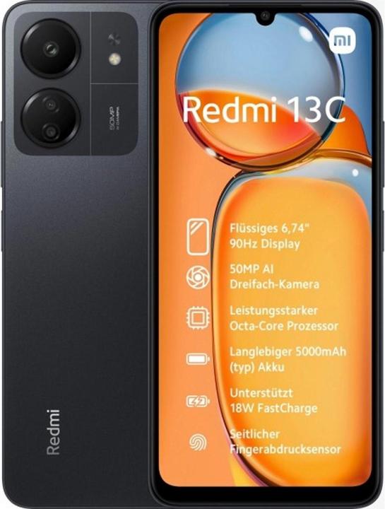 Productafbeelding Xiaomi Redmi 13C 4+128GB nachtzwart (128 GB, Middernachtelijk zwart, 6.74", Dubbele SIM, 50 Mpx, 4G)