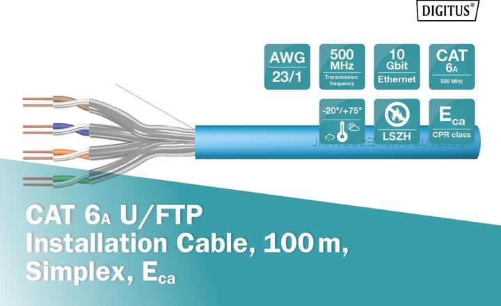 Immagine prodotto Digitus Cavo di rete CAT 6a U/FTP 4 x (U/FTP, CAT6a, 100 m)