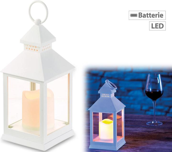 Immagine prodotto Lunartec Lanterna con candela a LED tremolante e timer, funzionamento a batteria, bianco (1 x)