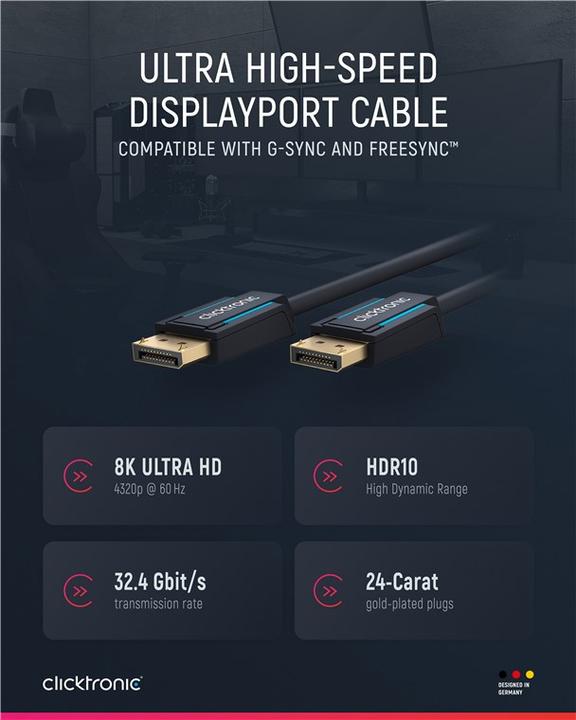 Image du produit clicktronic Câble DisplayPort 1.4. M/M. Bleu. 3.0m (3 m, DisplayPort)