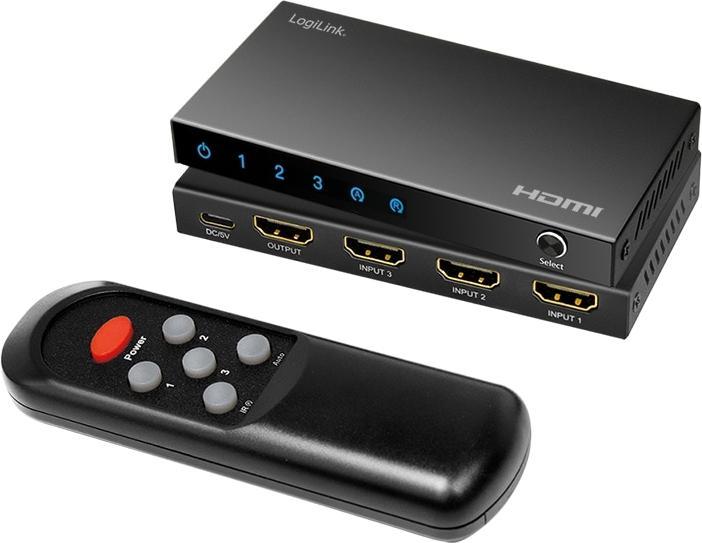 Image du produit LogiLink HDMI-Switch, 3x1-Port, 4K/60 Hz, HDCP, HDR, CEC, RC