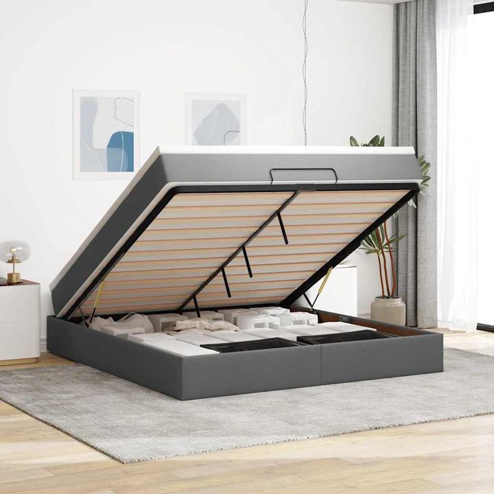 Actual product image VidaXL Ottoman bed with mattress dark grey 160x200 cm fabric (160 x 200 cm)