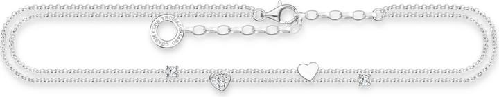 Thomas Sabo Fusskette mit Herzen und Weisse Steine Silber (925er Silber, 22 cm)