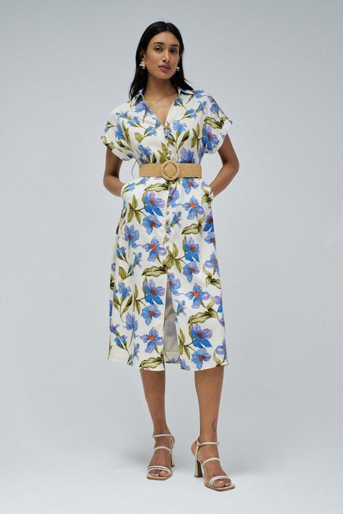 Salsa Jeans Midikleid Linen Shirt Dress With Front Buttoned Belt