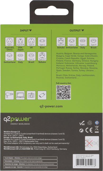 Image du produit Q2 Power Adaptateur de voyage Q2Power Monde