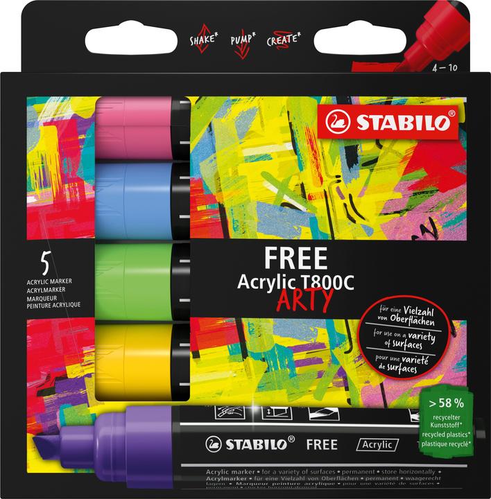 Actual product image STABILO Acrylic marker Free Acrylic T800C Seasi 5-case (Light green, Lilac, Rose, Yellow, Light blue, 10 mm, 5 x)