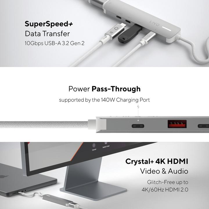 Produktbild LINQ Connects 5in1 PRO USB-C Multiport Hub 140W (USB-C, 5 Ports)