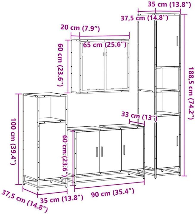 Image du produit VidaXL Ensemble de 4 meubles de salle de bains en bois composite marron aspect chêne